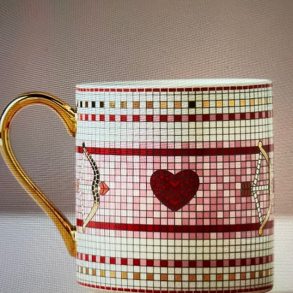 ❤️ ANTHROPOLOGIE BISTRO TILE 24K GOLD STONEWARE COFFEE MUG N… VALENTINE - Picture 1 of 6